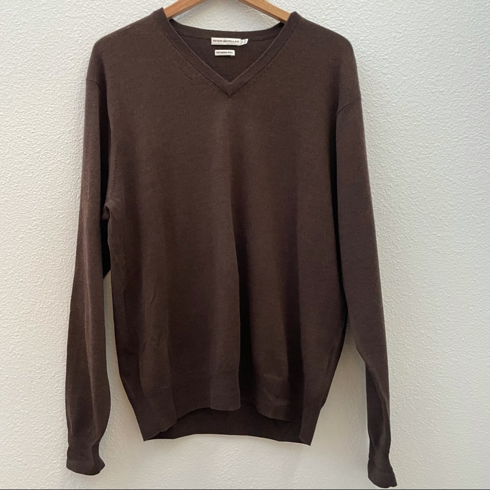 Peter Millar Merino Wool brown pullover V Neck sweater large